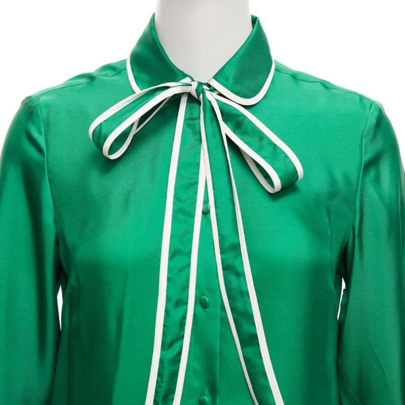 RED VALENTINO 2022 100% silk green bow tie Peter Pan blouse shirt IT38 XS-6