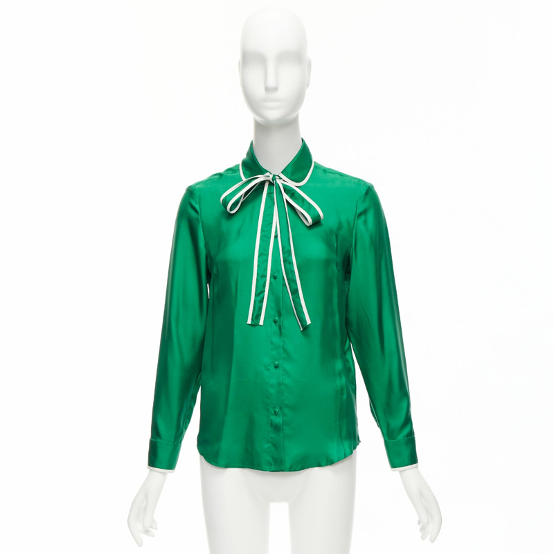 RED VALENTINO 2022 100% silk green bow tie Peter Pan blouse shirt IT38 XS-8