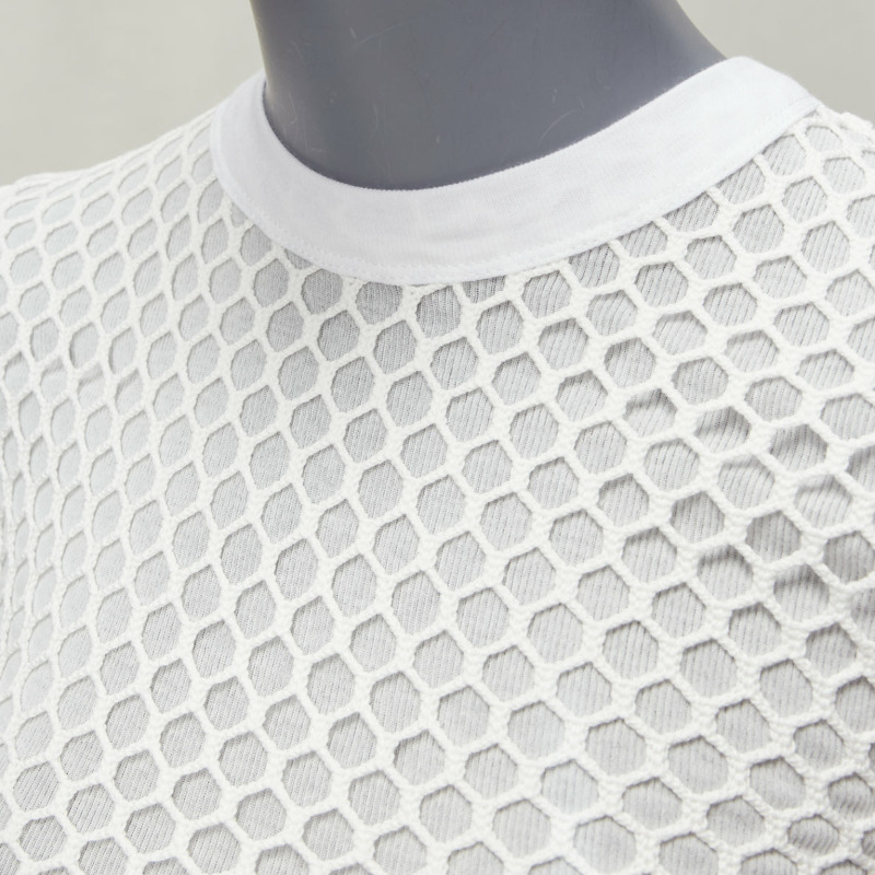 T ALEXANDER WANG white cotton net overlay crew neck fitted top XS-1