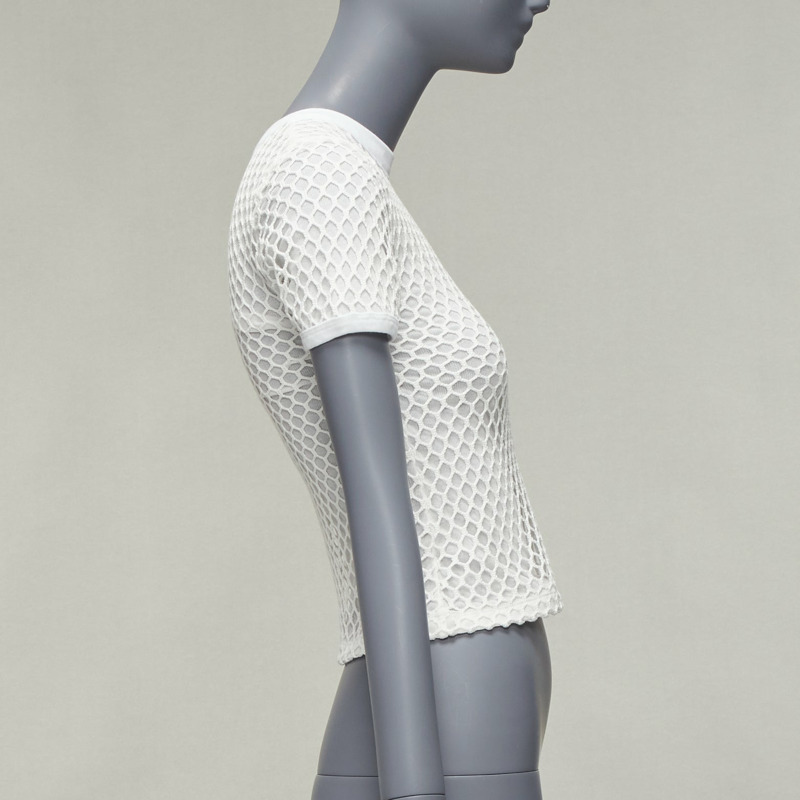 T ALEXANDER WANG white cotton net overlay crew neck fitted top XS-3