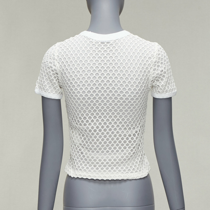T ALEXANDER WANG white cotton net overlay crew neck fitted top XS-4