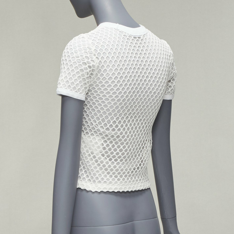 T ALEXANDER WANG white cotton net overlay crew neck fitted top XS-5
