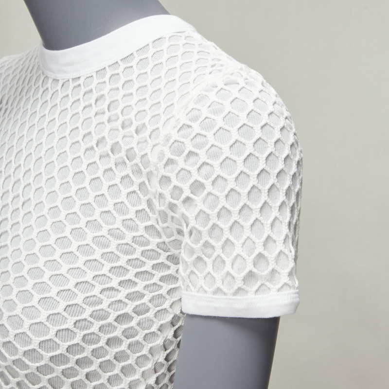 T ALEXANDER WANG white cotton net overlay crew neck fitted top XS-6