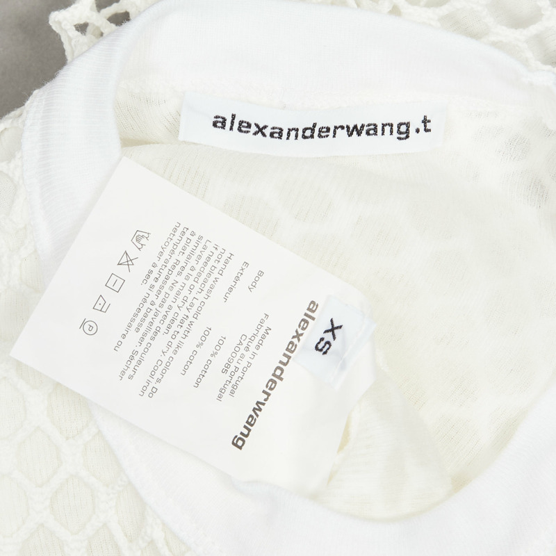 T ALEXANDER WANG white cotton net overlay crew neck fitted top XS-8
