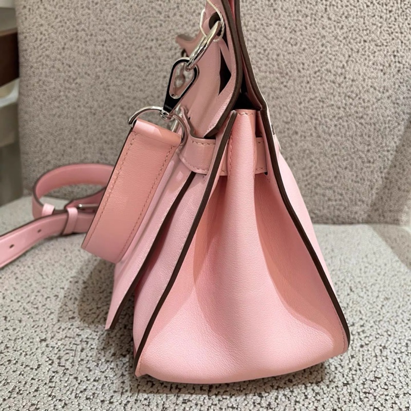 Hermes 愛馬仕 Jypsiere 28 櫻花粉銀吉普賽單肩斜挎包 T刻-3