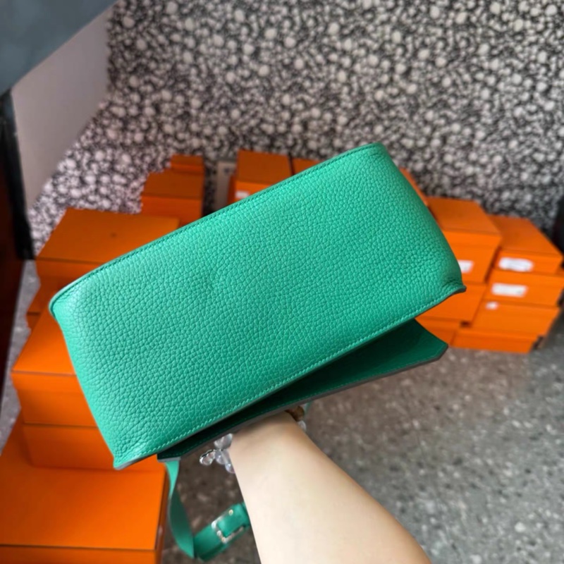 99新 愛馬仕 吉普賽 28 絲絨綠銀扣 小尺寸 A刻-2