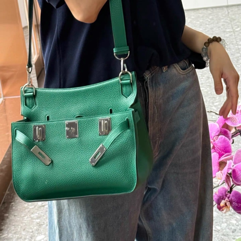 99新 愛馬仕 吉普賽 28 絲絨綠銀扣 小尺寸 A刻-6