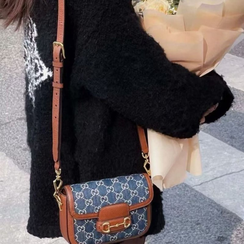 全新全套Gucci 1955馬鞍MINI 藍色丹寧牛仔-0