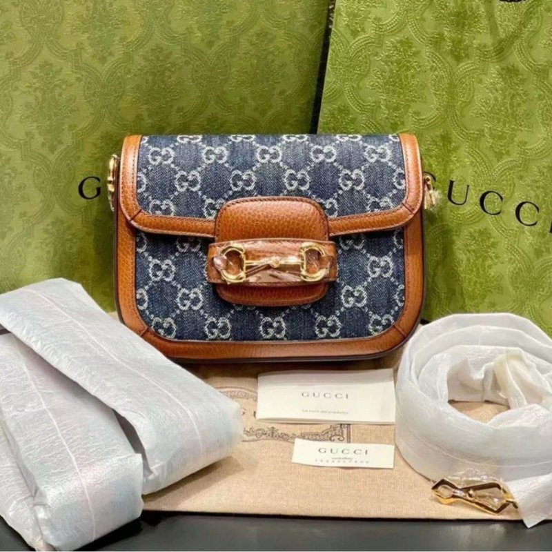 全新全套Gucci 1955馬鞍MINI 藍色丹寧牛仔-1