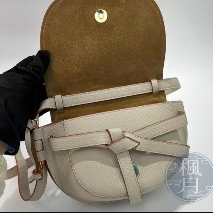 9.5成新保證正品 Loewe mini gate dual 馬鞍包 灰杏色-8