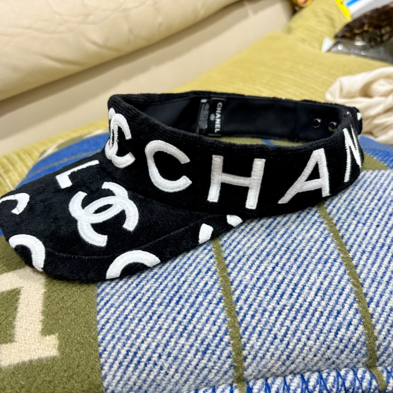 Chanel 沙灘系列 黑白CHANEL字樣毛巾布遮陽帽-9