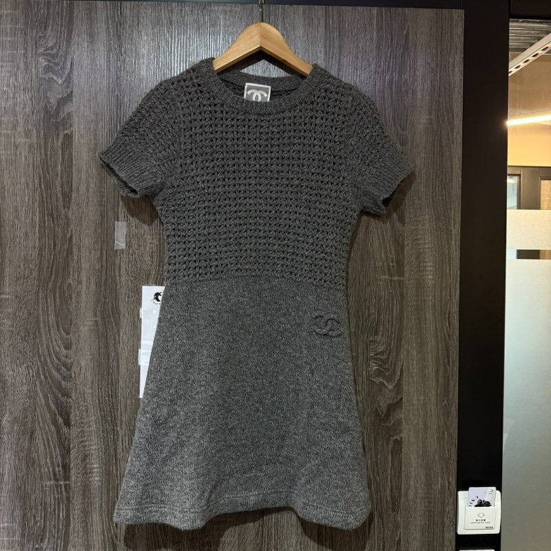 【美收精品】CHANEL灰色短袖洋裝 1-983-0