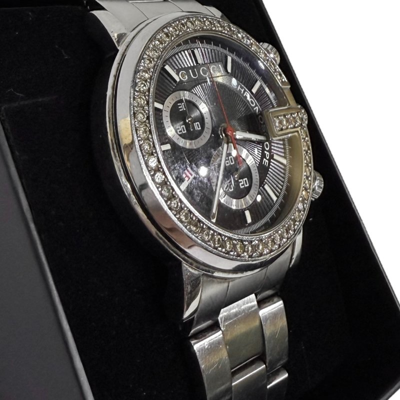 【美收精品】GUCCI 鑽石黑色錶盤手錶 2-147-2