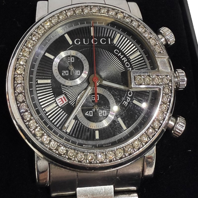 【美收精品】GUCCI 鑽石黑色錶盤手錶 2-147-3
