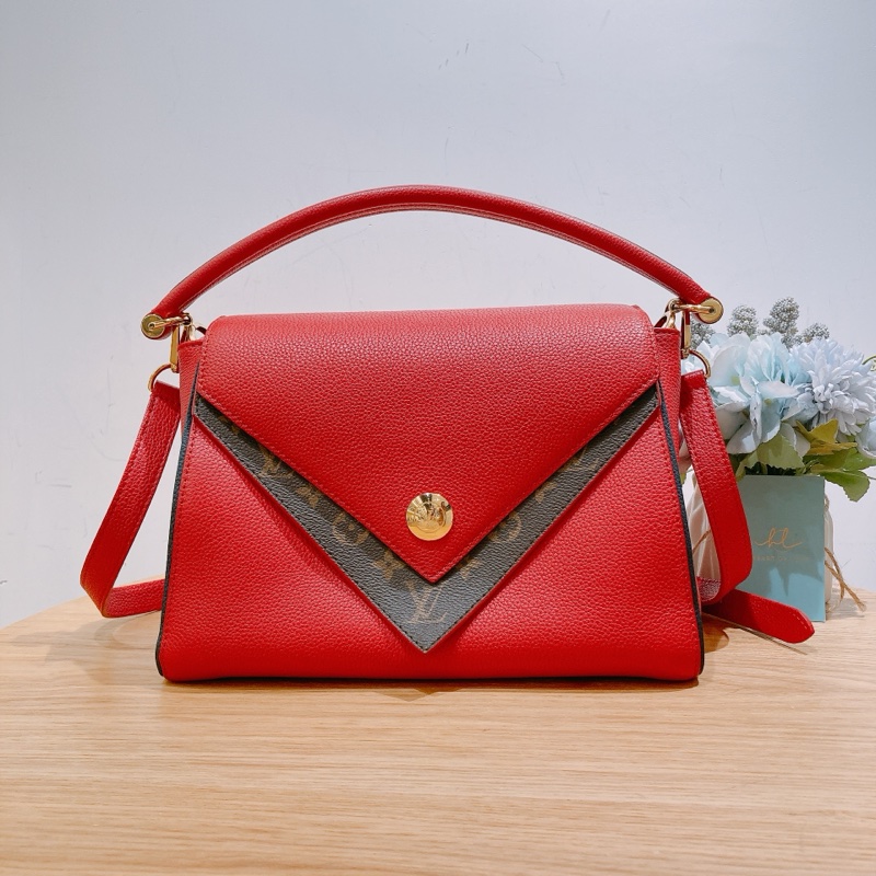 TW4257 Louis Vuitton LV 路易威登紅色拼老花手提斜挎包-0