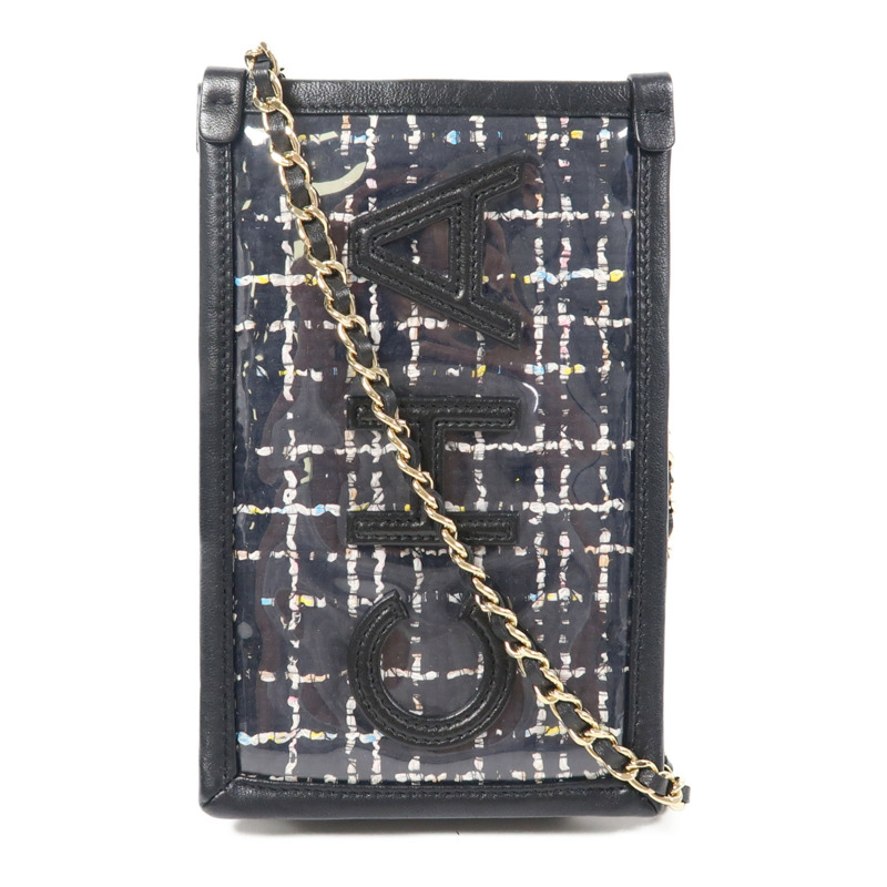 CHANEL PVC/牛皮皮革Tweed PVC Pouch金扣鏈帶肩背袋-0