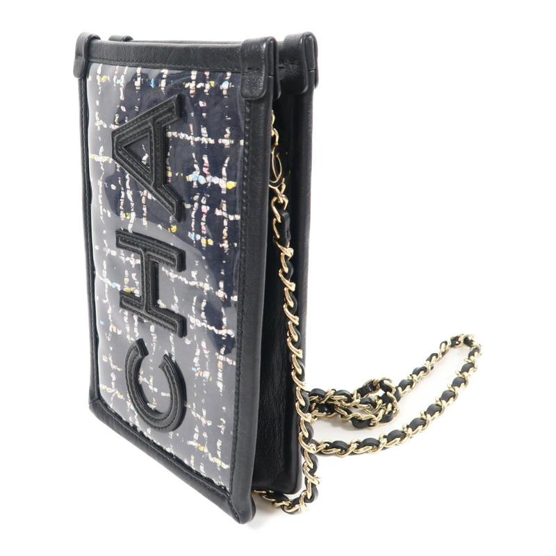 CHANEL PVC/牛皮皮革Tweed PVC Pouch金扣鏈帶肩背袋-2