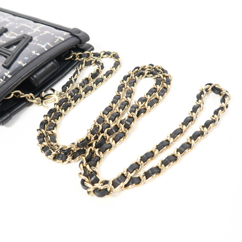 CHANEL PVC/牛皮皮革Tweed PVC Pouch金扣鏈帶肩背袋-7
