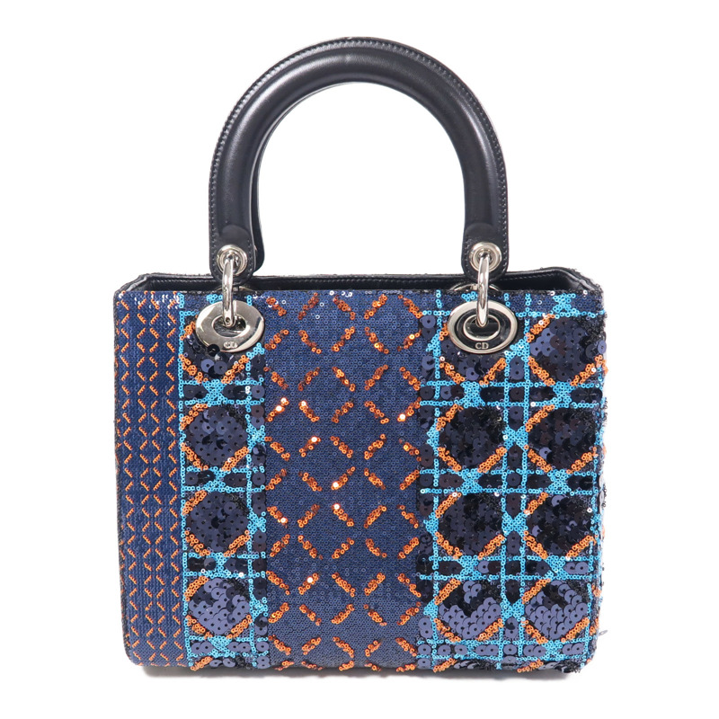 Dior 珠片/羊皮皮革Lady Dior Medium銀扣手挽肩背兩用袋-1