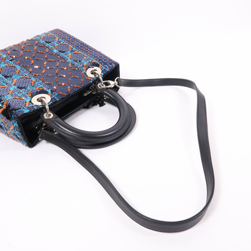 Dior 珠片/羊皮皮革Lady Dior Medium銀扣手挽肩背兩用袋-8