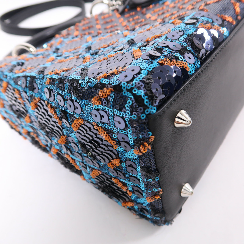 Dior 珠片/羊皮皮革Lady Dior Medium銀扣手挽肩背兩用袋-10