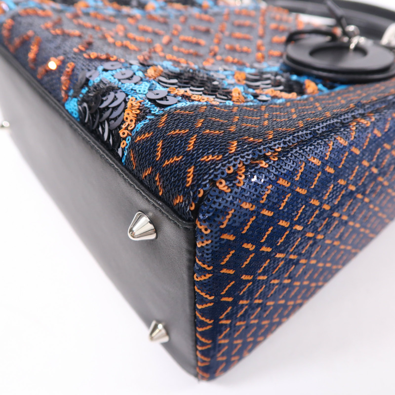 Dior 珠片/羊皮皮革Lady Dior Medium銀扣手挽肩背兩用袋-11