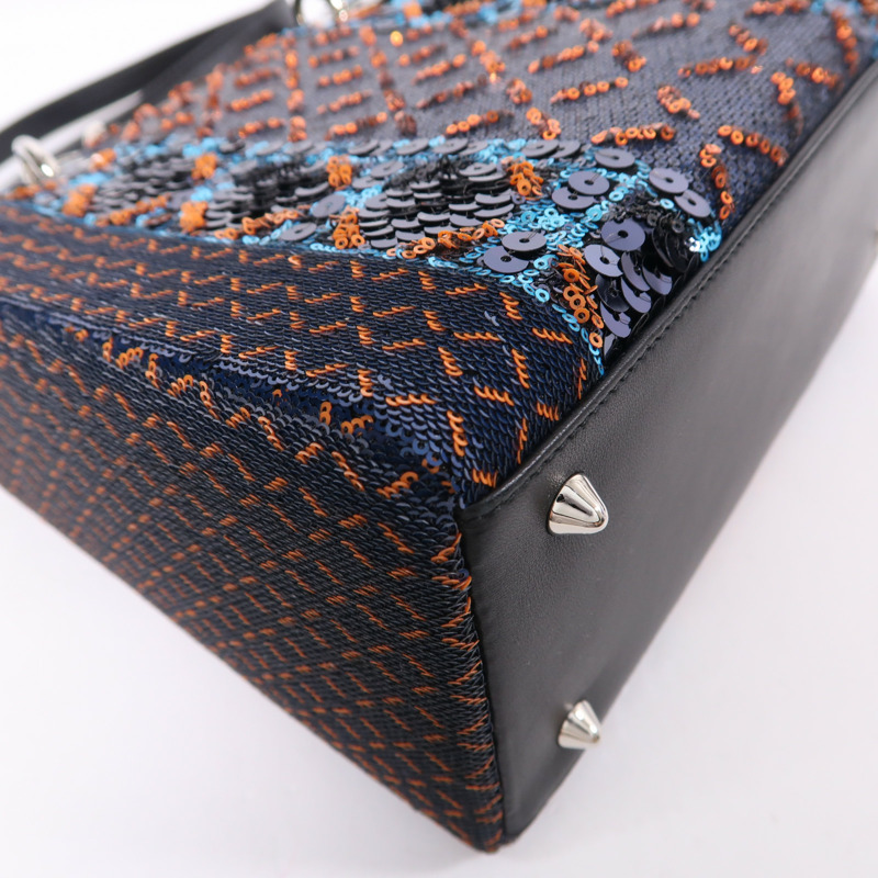 Dior 珠片/羊皮皮革Lady Dior Medium銀扣手挽肩背兩用袋-12