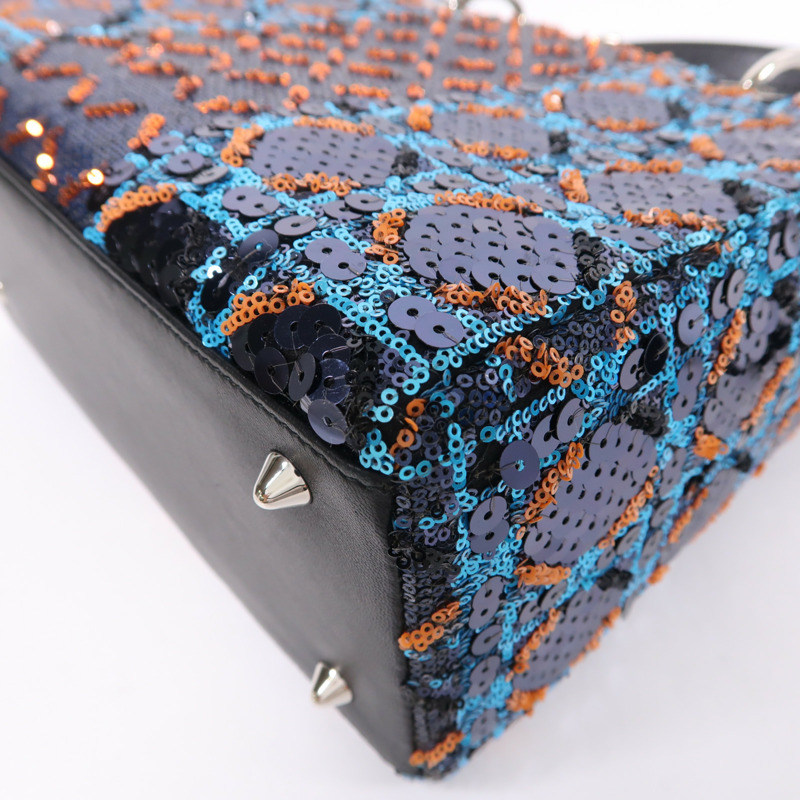 Dior 珠片/羊皮皮革Lady Dior Medium銀扣手挽肩背兩用袋-13