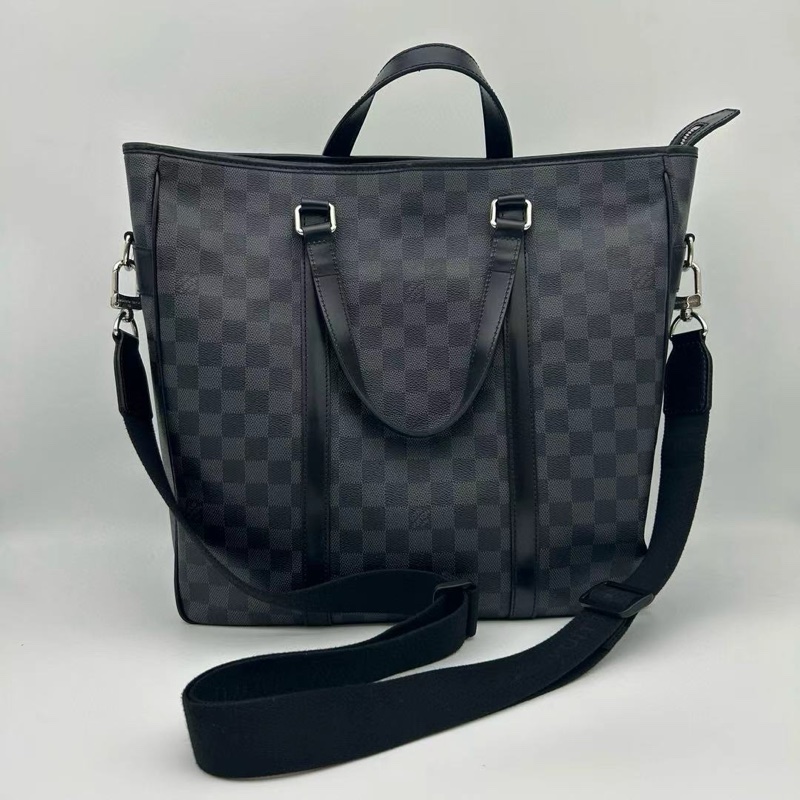 「JL精品代購」9新 louis vuitton 2way黑銀棋盤格男士斜背托特包-3