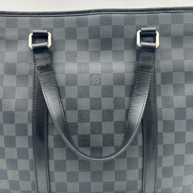 「JL精品代購」9新 louis vuitton 2way黑銀棋盤格男士斜背托特包-10