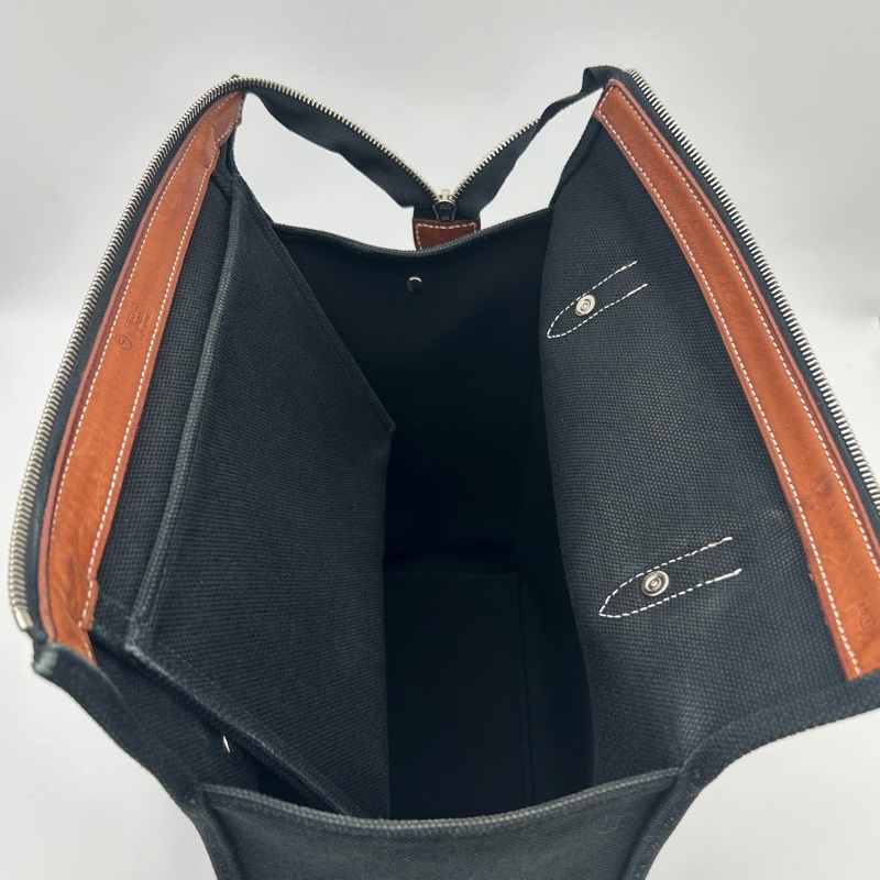 「JL精品代購」9新 hermes愛馬仕帆布拼皮托特單肩包-12