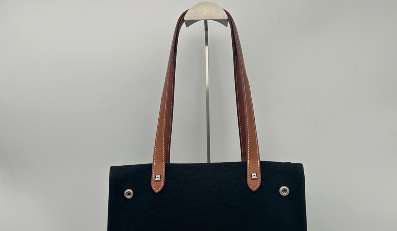 「JL精品代購」9新 hermes愛馬仕帆布拼皮托特單肩包-17