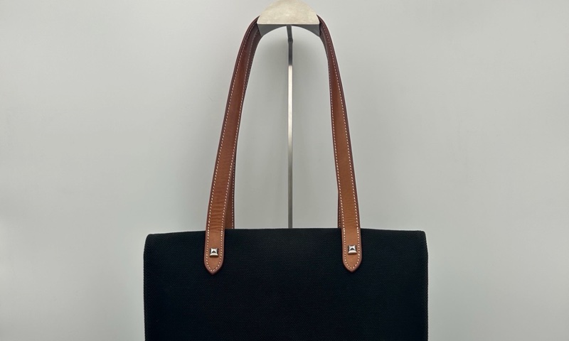 「JL精品代購」9新 hermes愛馬仕帆布拼皮托特單肩包-18