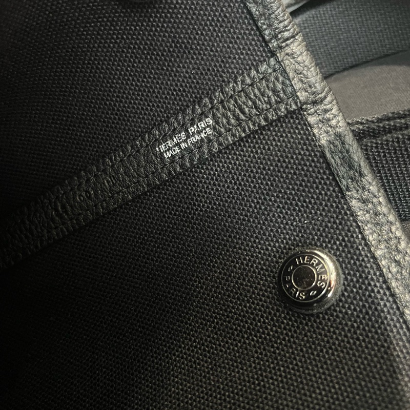 愛馬仕Garden File，黑色皮配帆布，銀釦，大全配-3