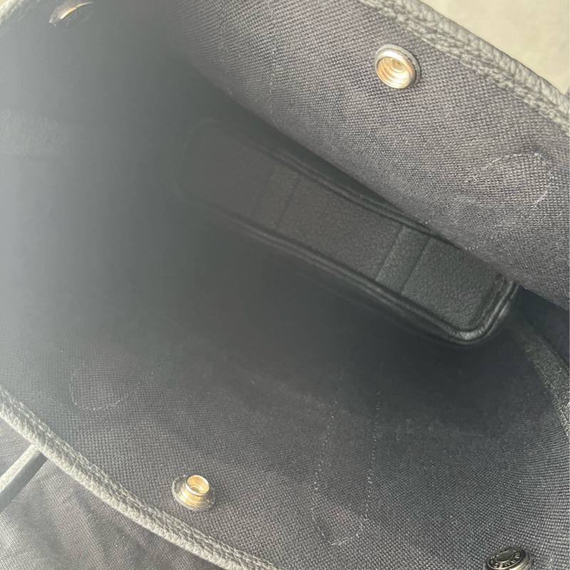 愛馬仕Garden File，黑色皮配帆布，銀釦，大全配-4