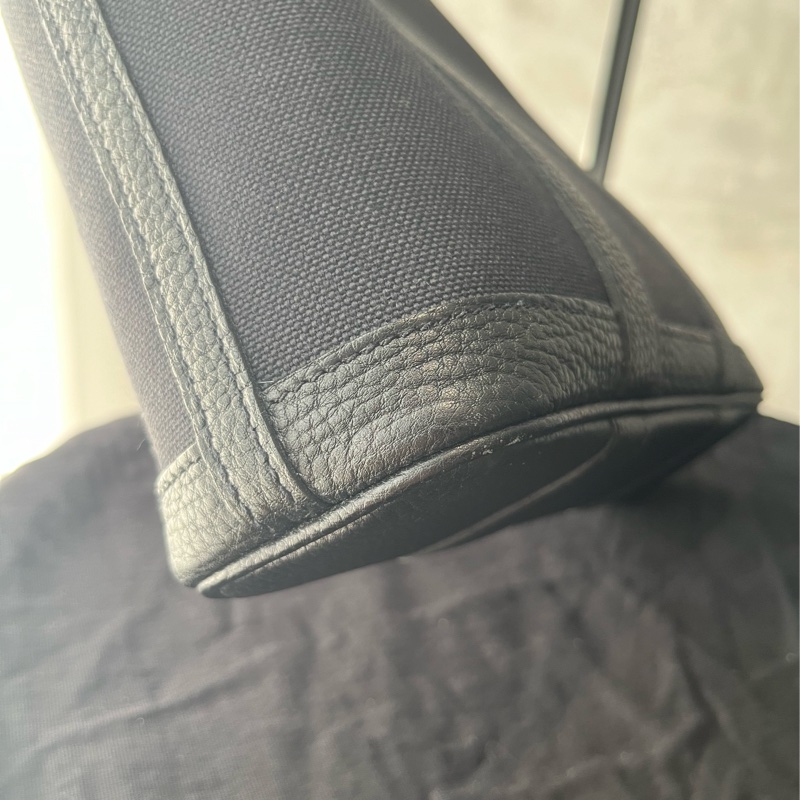 愛馬仕Garden File，黑色皮配帆布，銀釦，大全配-8