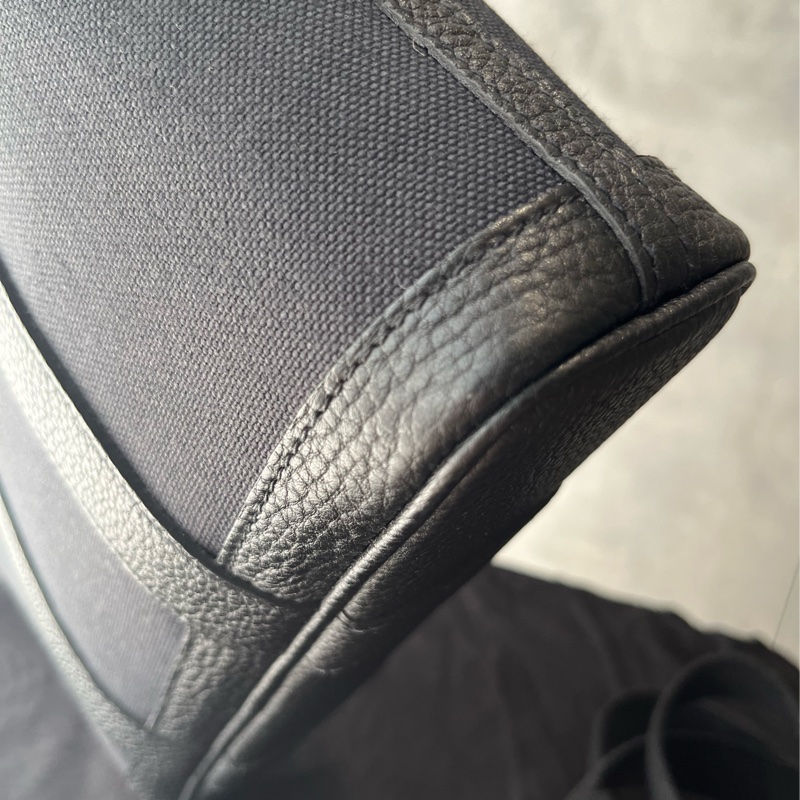 愛馬仕Garden File，黑色皮配帆布，銀釦，大全配-9