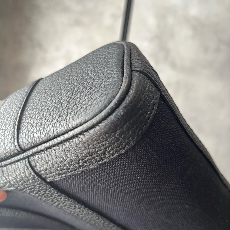 愛馬仕Garden File，黑色皮配帆布，銀釦，大全配-10