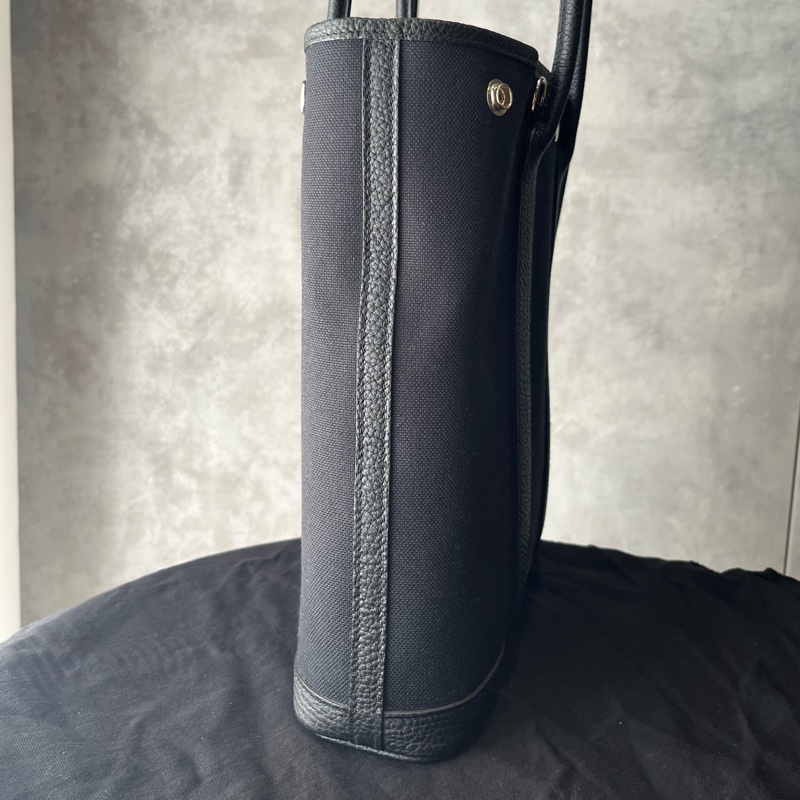 愛馬仕Garden File，黑色皮配帆布，銀釦，大全配-13