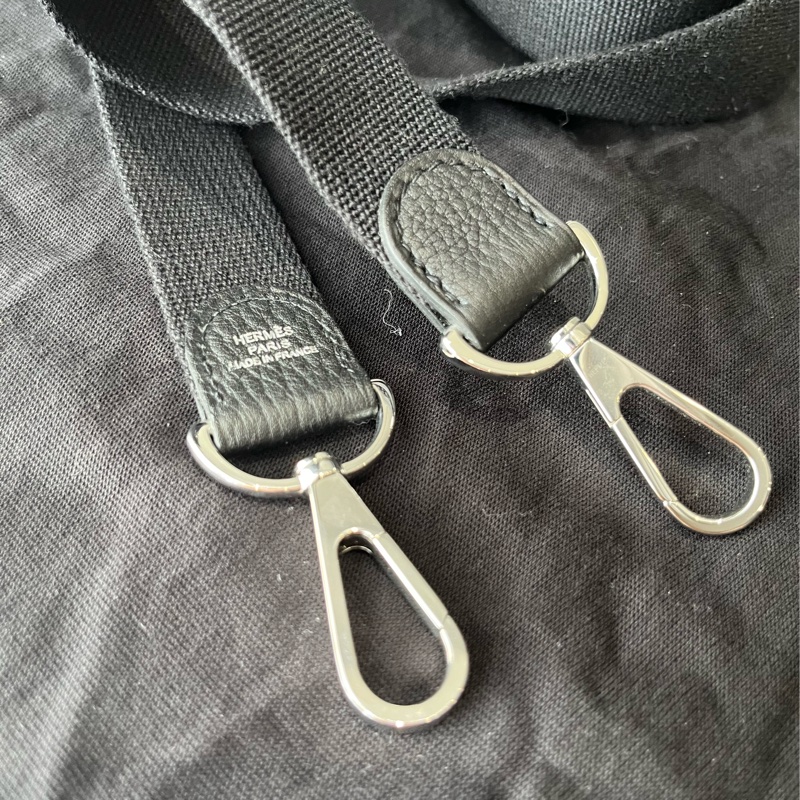 愛馬仕Garden File，黑色皮配帆布，銀釦，大全配-14