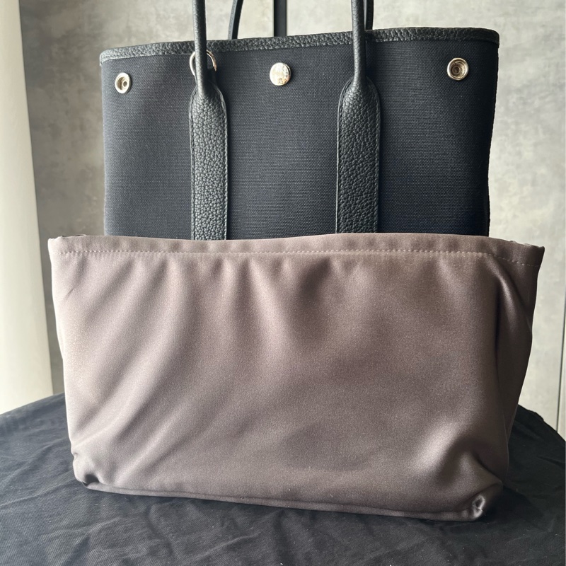 愛馬仕Garden File，黑色皮配帆布，銀釦，大全配-16