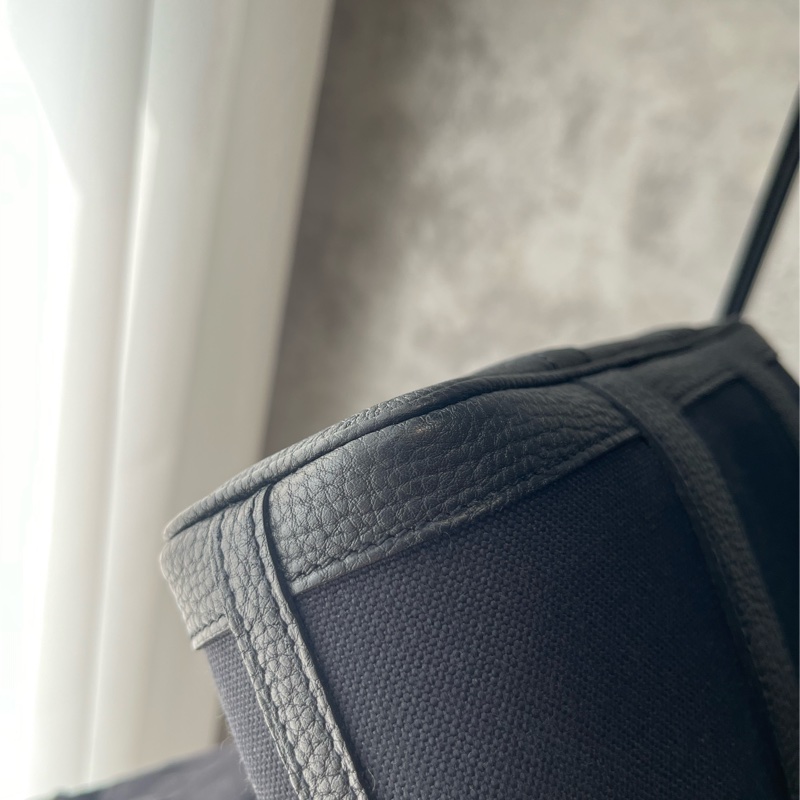 愛馬仕Garden File，黑色皮配帆布，銀釦，大全配-20