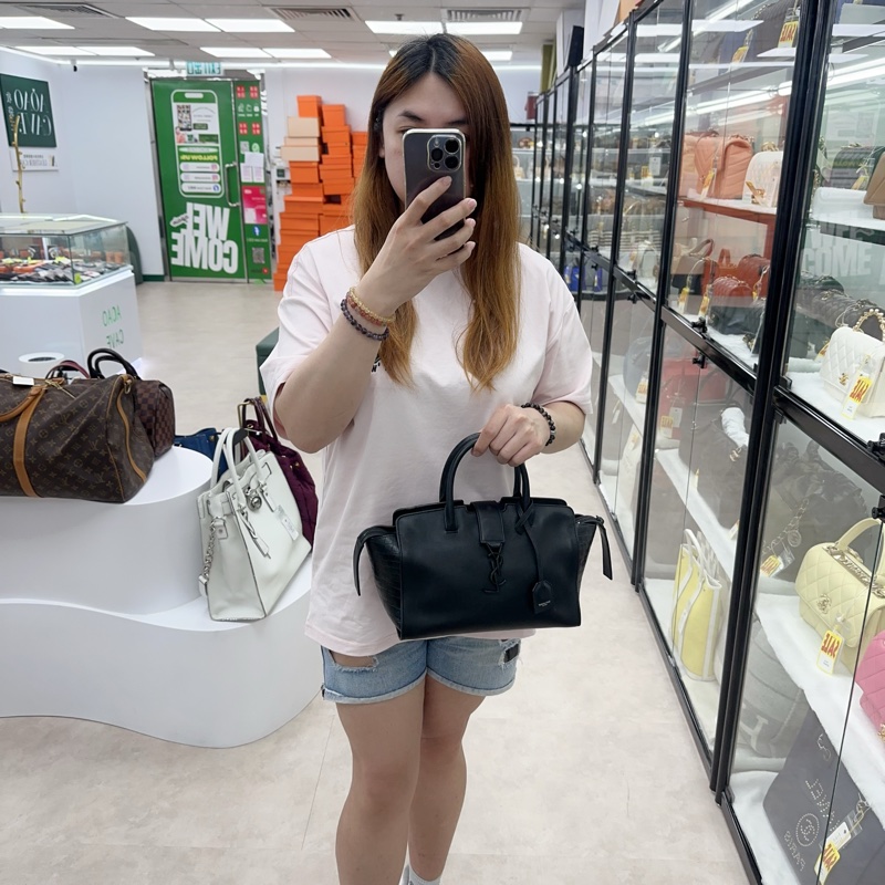 YSL Downtown Cabas So Black 鱷魚壓紋拼皮 手提 斜肩包-1