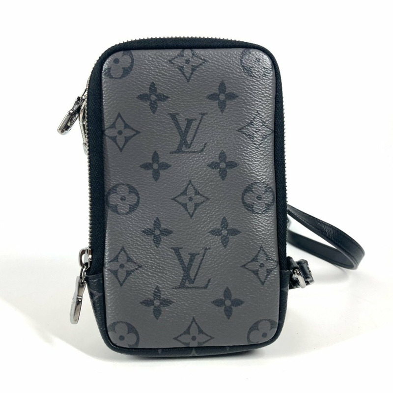 LOUIS VUITTON M69534 Monogram Eclipse 雙手機袋、手拿包、斜背包、肩背包、帆布、男款、女款、黑色-0