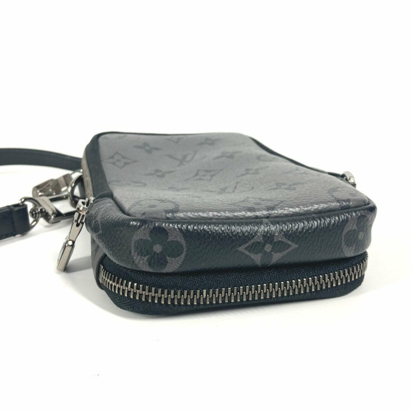 LOUIS VUITTON M69534 Monogram Eclipse 雙手機袋、手拿包、斜背包、肩背包、帆布、男款、女款、黑色-4