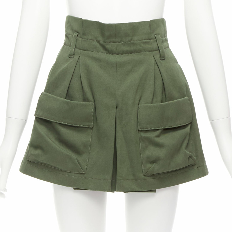 RED VALENTINO 2020 khaki cotton virgin wool high waisted cargp shorts IT36 XXS-0