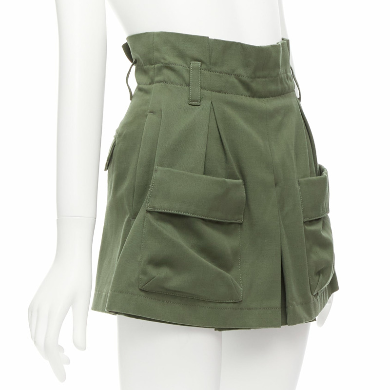 RED VALENTINO 2020 khaki cotton virgin wool high waisted cargp shorts IT36 XXS-2