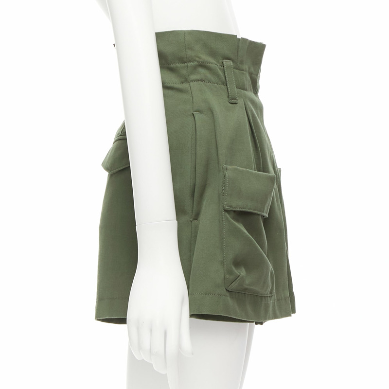 RED VALENTINO 2020 khaki cotton virgin wool high waisted cargp shorts IT36 XXS-3
