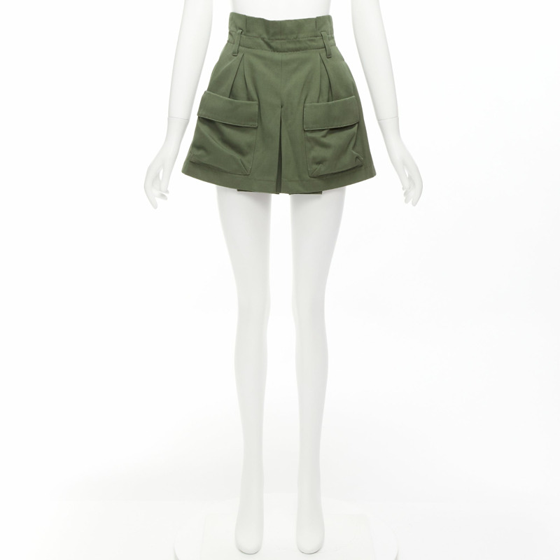 RED VALENTINO 2020 khaki cotton virgin wool high waisted cargp shorts IT36 XXS-8