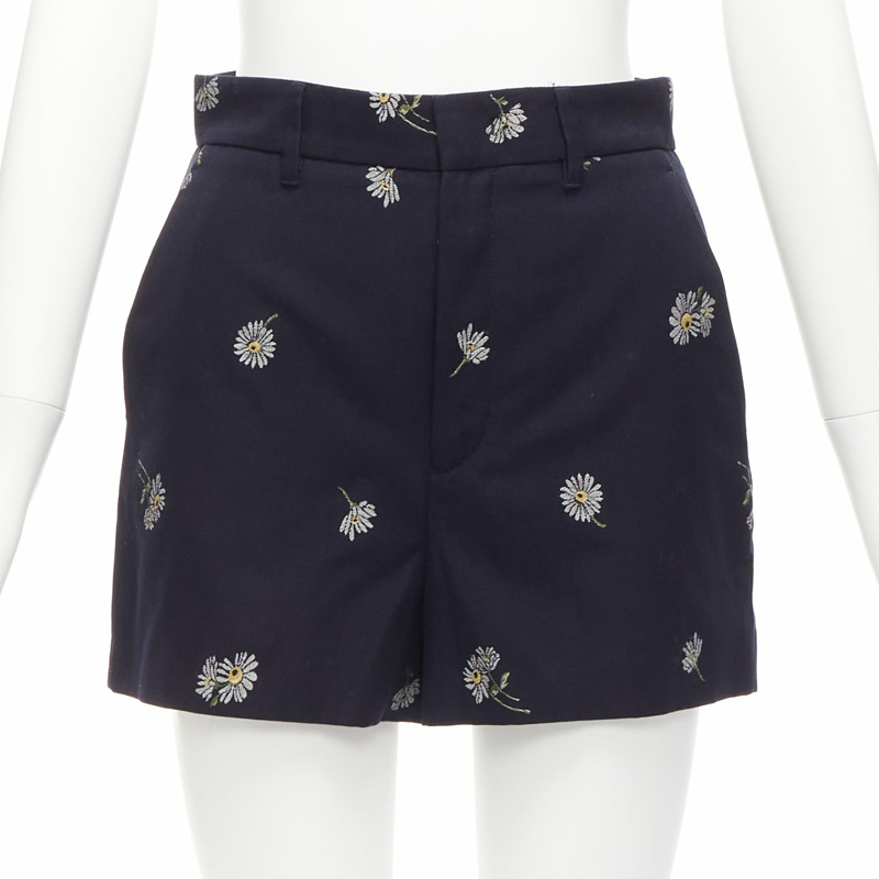 RED VALENTINO navy cotton daisy floral print high waisted shorts IT36 S-0